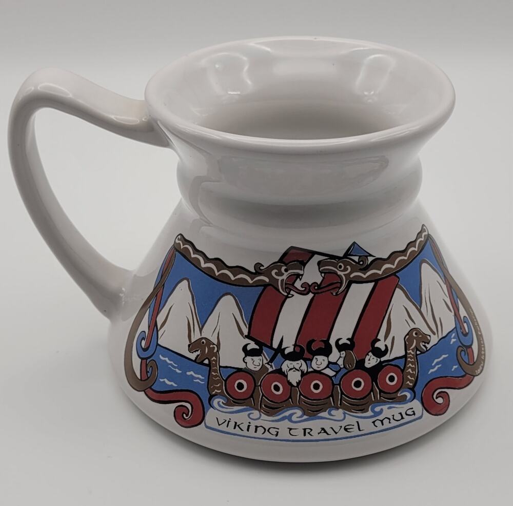 Ceramic Retro Viking Longboat Fjord No-Tip Travel Wide Bottom Coffee Mug